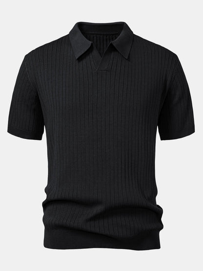 Striped V-Neck Knit Polo