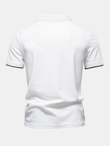 V-Neck Polo Shirt with Contrast Pique Design