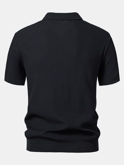 V-Neck Polo Shirt with Wave Jacquard Knit