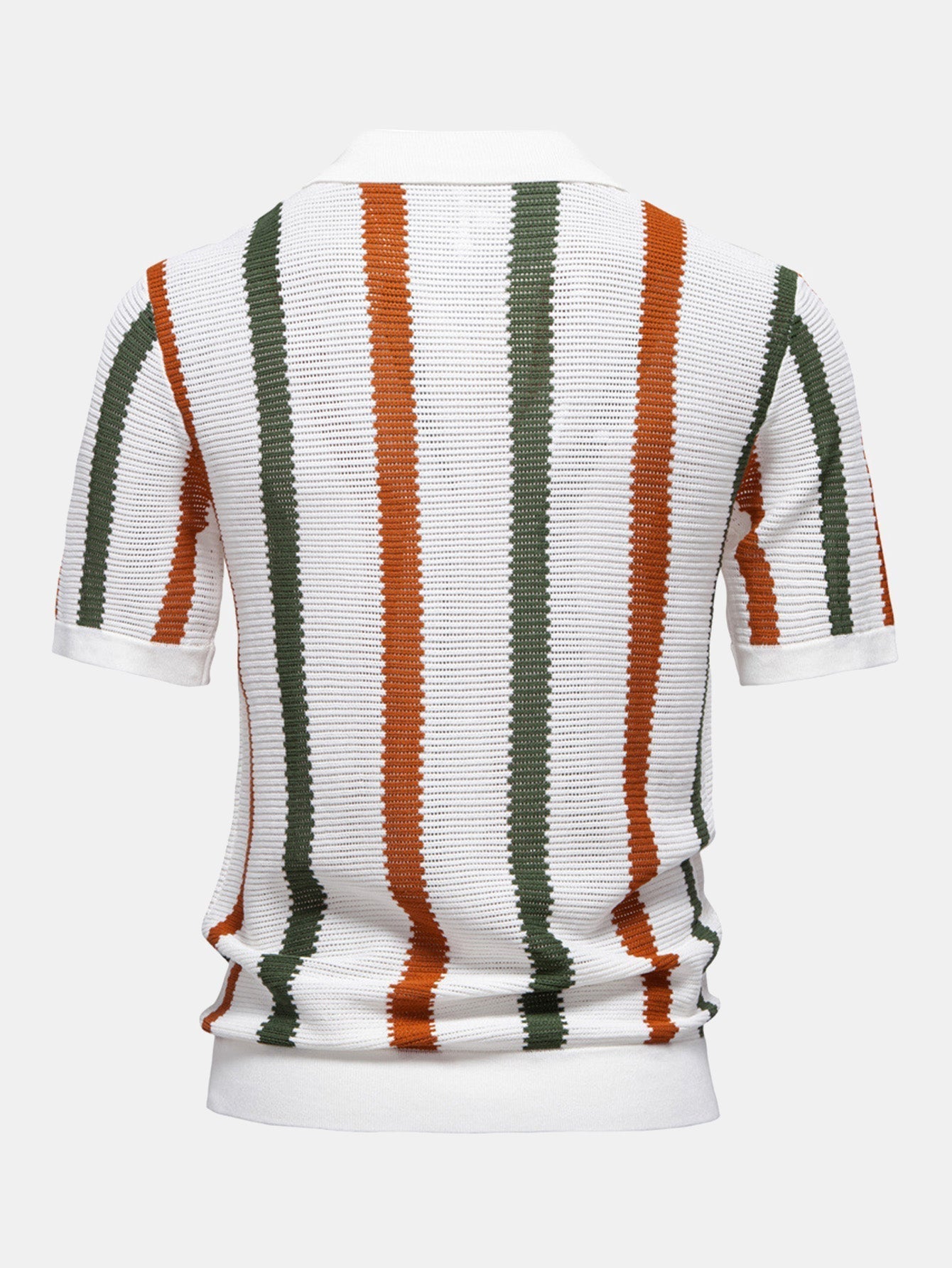 Striped V-Neck Knit Polo Shirt