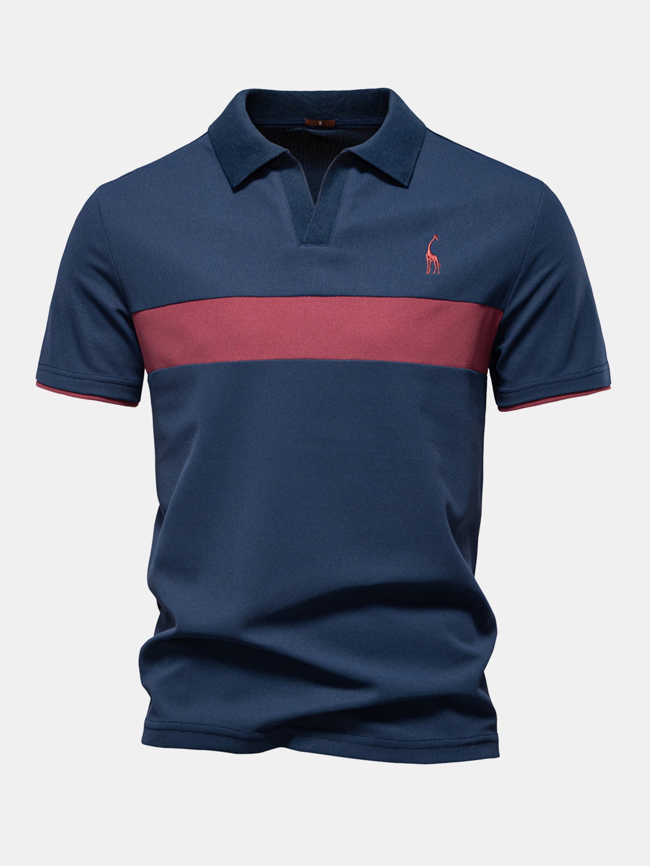 V-Neck Polo Shirt with Contrast Pique Design