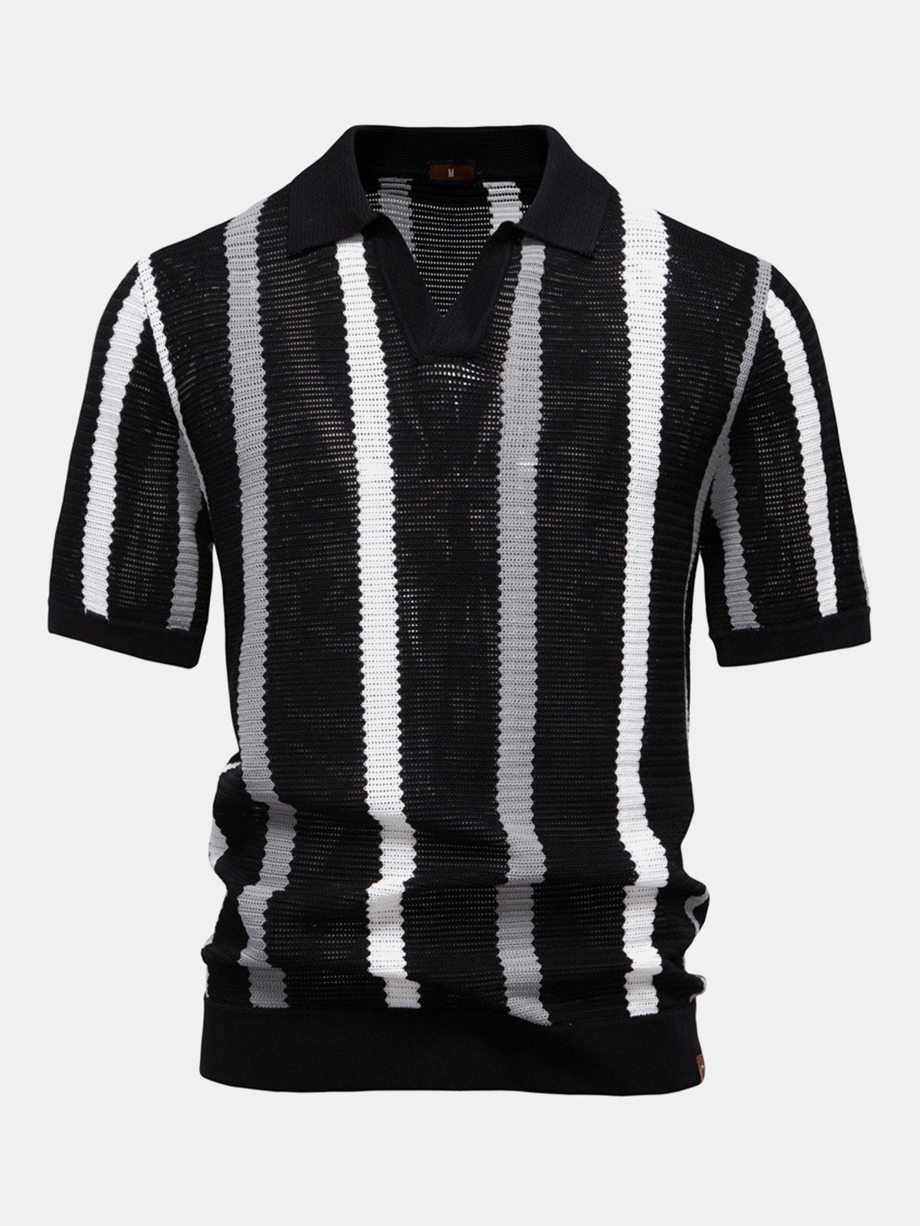 Striped V-Neck Knit Polo Shirt
