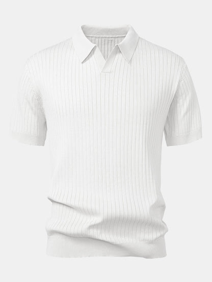 Striped V-Neck Knit Polo