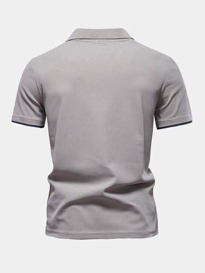 V-Neck Polo Shirt with Contrast Pique Design