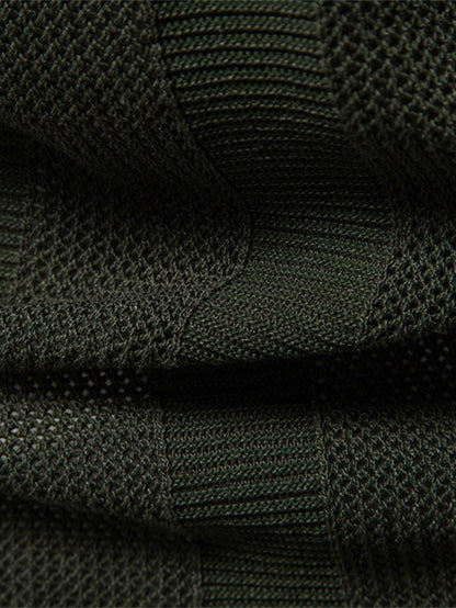 Striped Hollow Knit V-Neck Polo