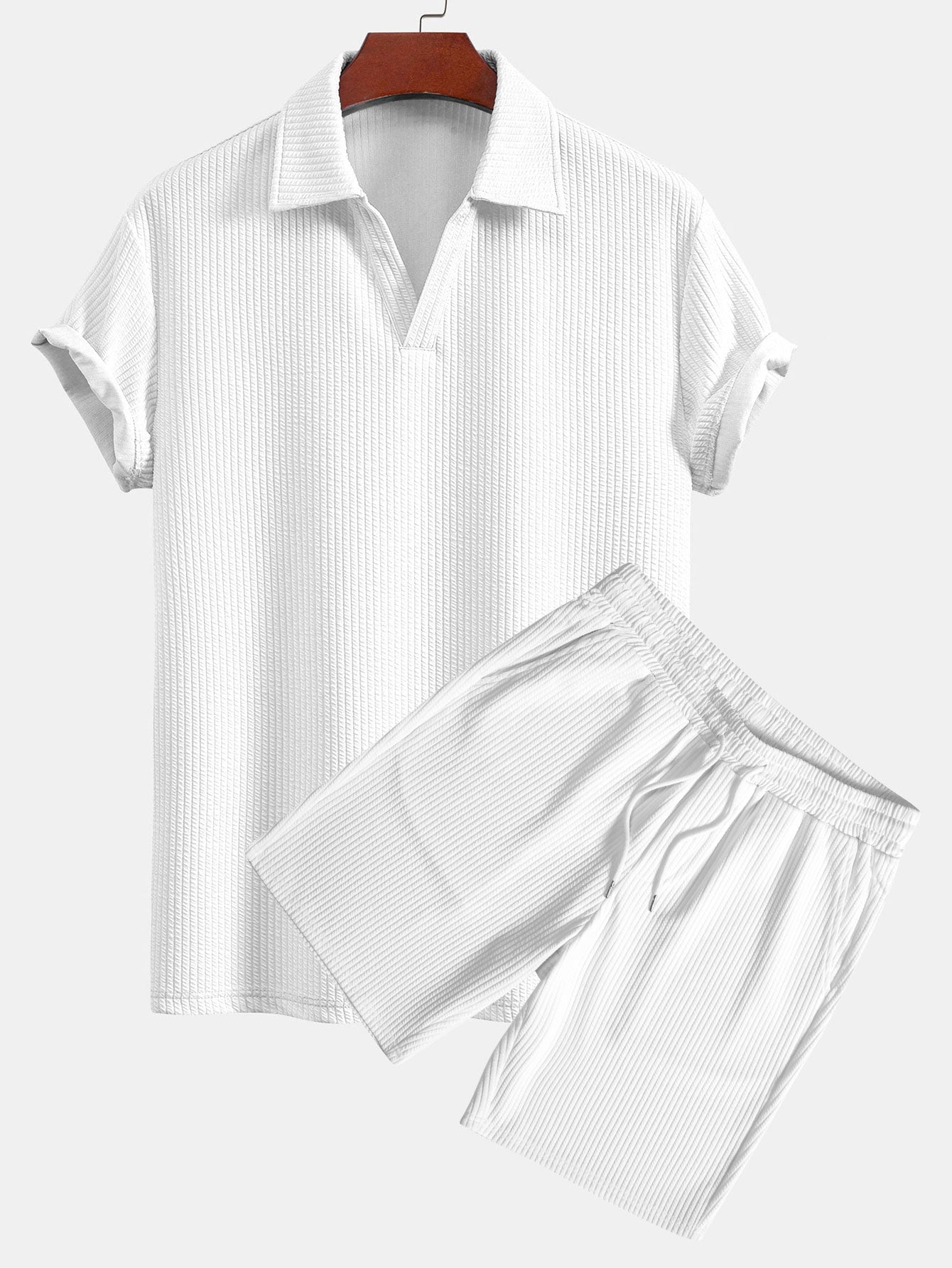 Textured V-Neck Polo & Shorts